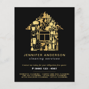 Flyer Serviços Modernos De Limpeza Dourada E Preta