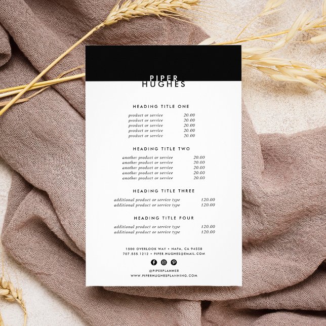 Flyer Serviços/preços mínimos modernos, em preto e branc (Criador carregado)