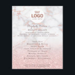 Flyer seu logotipo em mármore rosa e falso brilho<br><div class="desc">folheto de maquiagem profissional do salão de beleza</div>