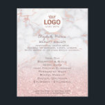 Flyer seu logotipo em mármore rosa e falso brilho<br><div class="desc">folheto de maquiagem profissional do salão de beleza</div>