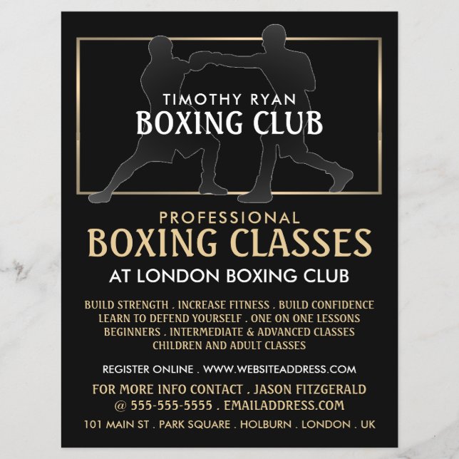 Flyer Silhouette Boxing Match, Boxing Classe Advert Flye (Frente)
