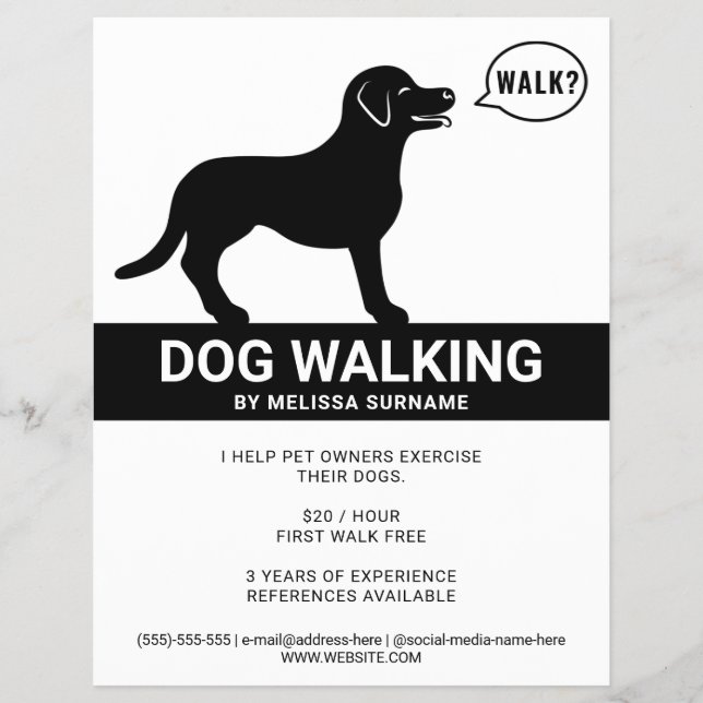 Flyer Silhueta Preta de Cachorro Dizendo Caminhar - Pass (Frente)