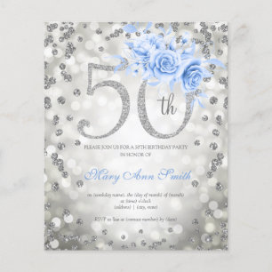 Flyer Silver Blue Floral 50th Birthday Lights