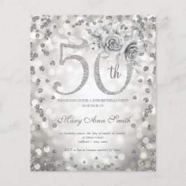 Flyer Silver Floral 50ª Luzes de Aniversário Convidam Fo