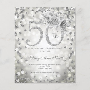 Flyer Silver Floral 50ª Luzes de Aniversário Convidam Fo