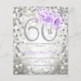 Flyer Silver Floral 60ª Luzes de Aniversário Convidam Ro