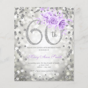 Flyer Silver Floral 60ª Luzes de Aniversário Convidam Ro