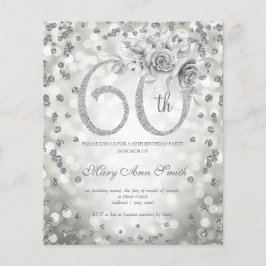 Flyer Silver Floral 60º Convite à Luz de Aniversário