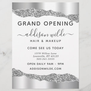 Flyer Silver Glitter Diamond Glam Business Grand Opening