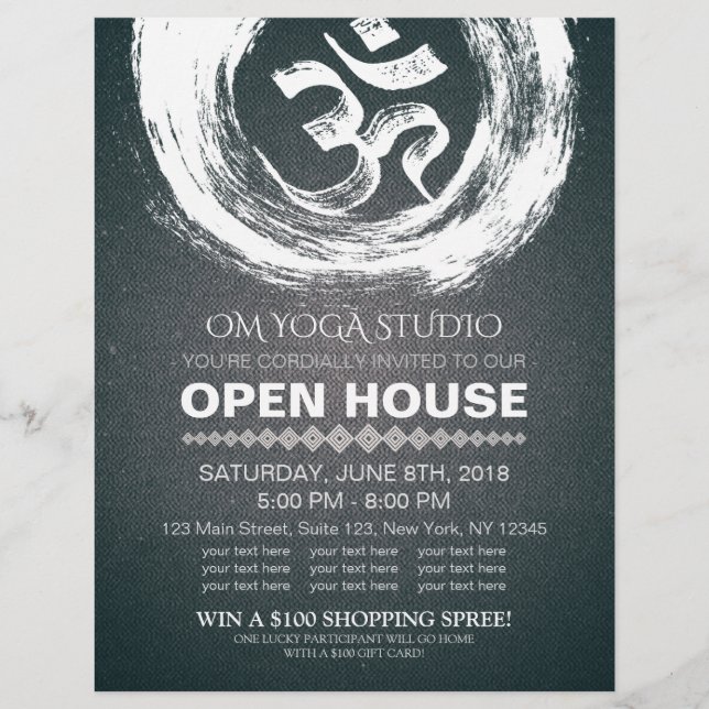 Flyer Símbolo de caligrafia Open House do YOGA Studio OM (Frente)