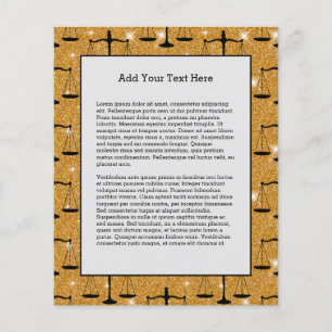 Flyer Símbolo de Justiça Escalas Equilibradas Ouro Brilh