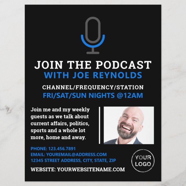 Flyer Símbolo de microfone, Podcaster, publicidade podca (Frente)