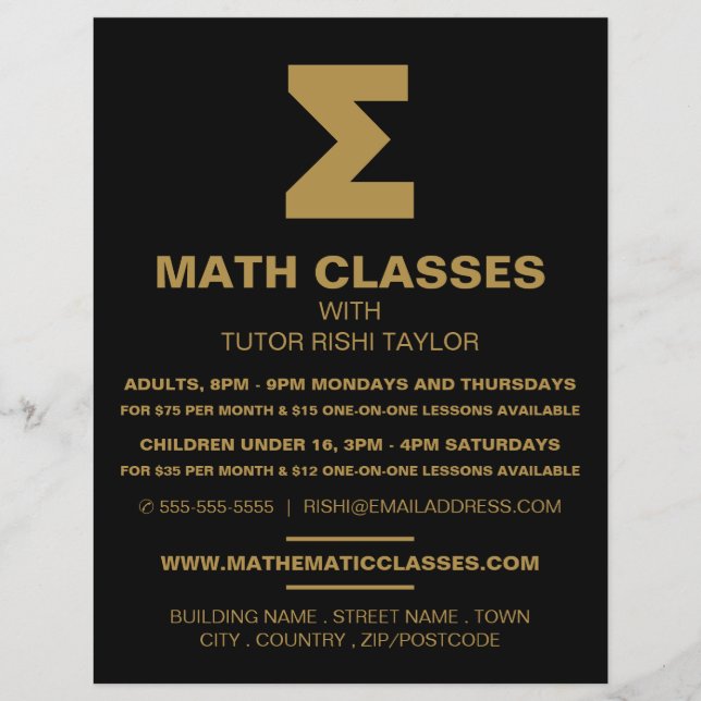 Flyer Símbolo de Sigma Matemático, Anúncio de Classes de (Frente)