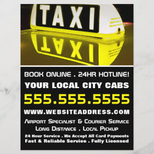 Flyer Símbolo de Táxi Reflexo, Taxi Cab Firm e Lista d