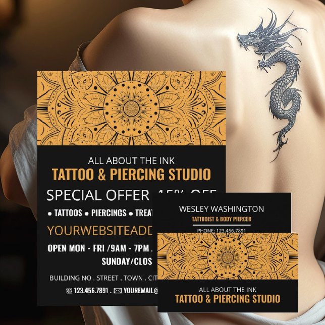 Flyer Símbolo Mandala, Tatuagem e Corpo Piercing Studio (Criador carregado)