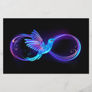 Flyer Símbolo Neon Infinity com Hummingbird brilhante