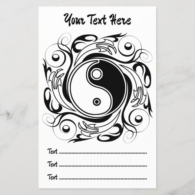 Flyer Símbolo Yin & Yang Preto e Branco Estilo Tatuagem (Frente)