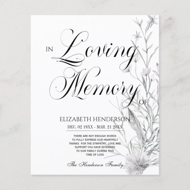 Flyer Simpatia orçamental Floral Em Memória Adorável. Fo (Frente)