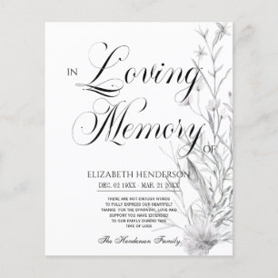 Flyer Simpatia orçamental Floral Em Memória Adorável. Fo