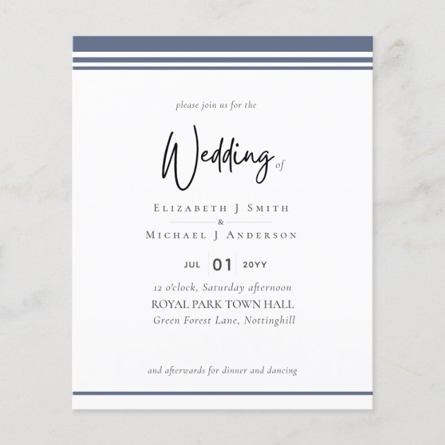 Flyer Simples Elegância Dusty Azul Moderno Casamento de  (Frente)