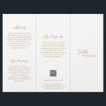 Flyer Simples Elegante Dourado Código QR Contemporâneo M<br><div class="desc">Folheto de ouro falso moderno e profissional com triplo folheto apresentando um design simples e mínimo com seu nome em um roteiro elegante e fonte de sans serif contemporânea. O modelo inclui várias seções divididas para seus serviços em um layout minimalista. A parte traseira tem as suas informações de contato...</div>
