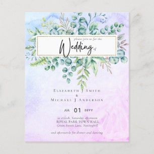 Flyer Simples Elegante RoxoAzul Eucalipto BUDGET Convite
