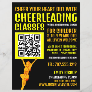 Flyer Sinal de código QR do cheerleader, classes líder d