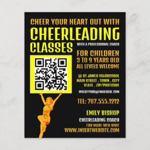 Flyer Sinal de código QR do cheerleader, classes líder d