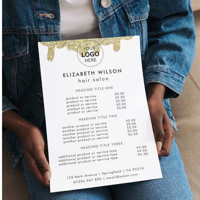 Flyer Sinalização holográfica - Glama moderno - Dourado  (Holographic Signature Modern Glam Gold Glitter Flyer
)