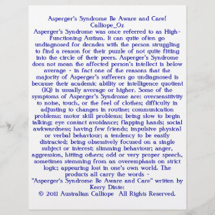 Flyer Sindroma de Asperger, tenha cuidado e cuidado!