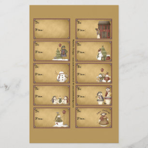 Flyer Snowman Winter Gift Tags em uma Folha - D2