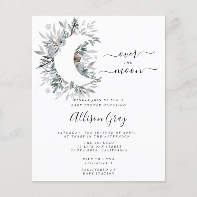 Flyer Sobre o Chá de fraldas da Lua | Orçamento (Frente)