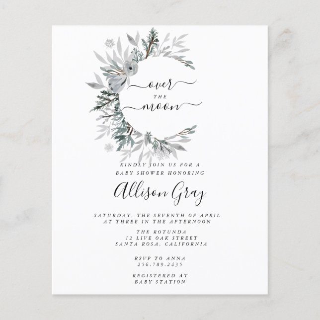 Flyer Sobre o Chá de fraldas da Lua | Orçamento (Frente)