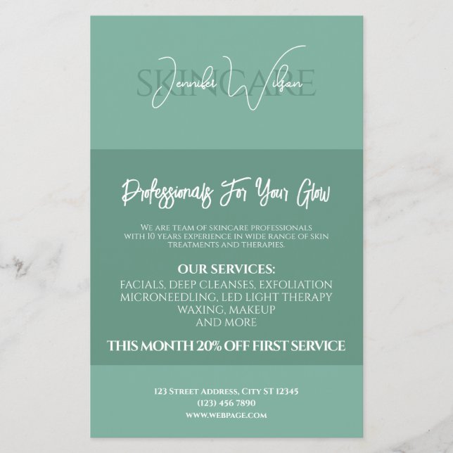 Flyer Soft green mint tone skincare (Frente)