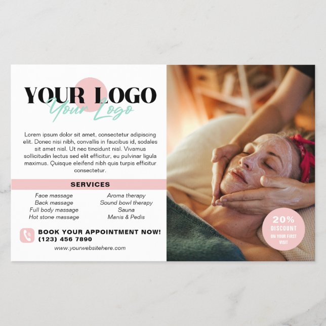 Flyer Soft Pink Your Logo Photos QR Spa Salon (Frente)