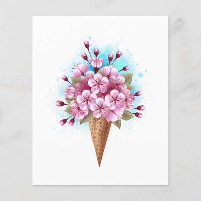 Flyer Sorvete Waffle Rosa Sakura Cone (Frente)