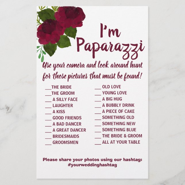 Flyer Sou paparazzi Game Card Red Flower Wedding (Frente)