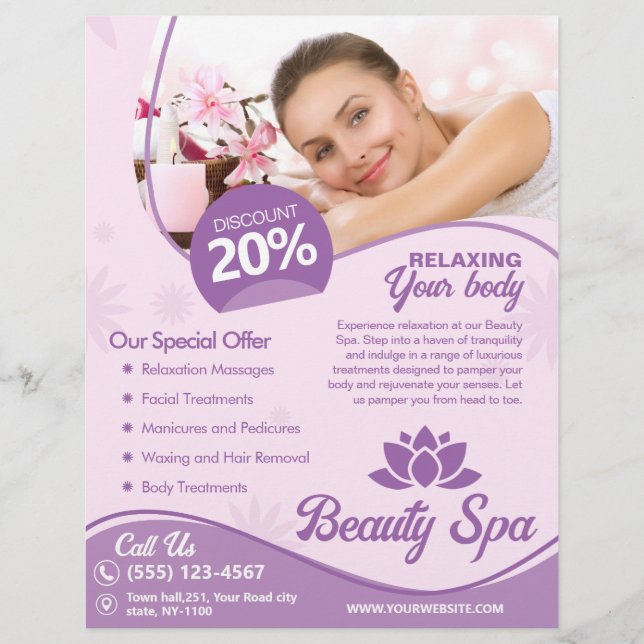Flyer Spa Rosa, Salão de Bela, Centro de Bem-Estar (Frente)