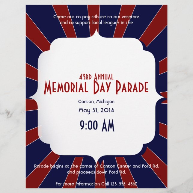 Flyer Starburst Patriótico em Branco Vermelho e Azul (Frente)