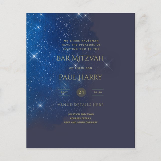 Flyer Starry Night Blue Bar Bat Mitzvah Invants (Frente)