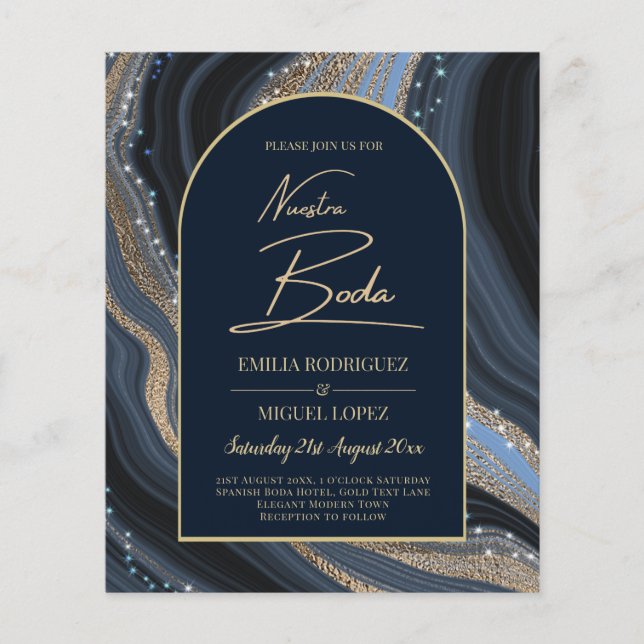 Flyer Starry Night Dourado Agate NUESTRA BODA Convite (Frente)