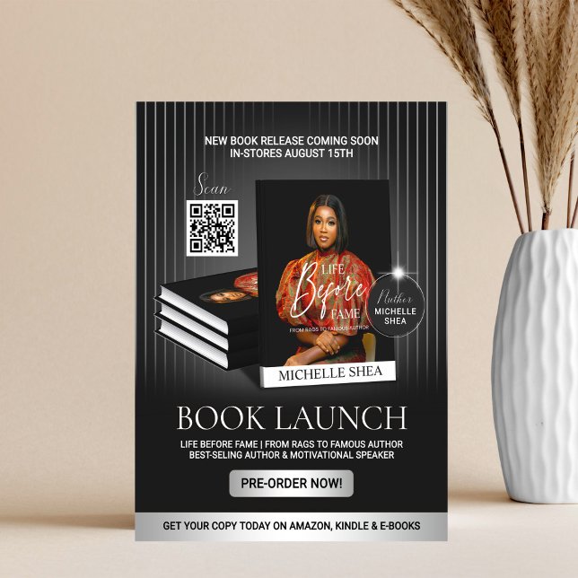 Flyer Stylish Black & Silver Author Book Launch Release (Criador carregado)