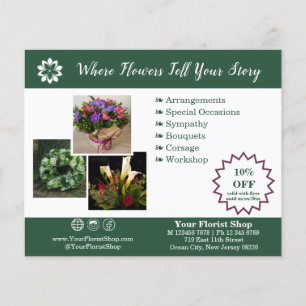 Flyer 🌸Sua Loja de Flores Verde e Branco Promocional
