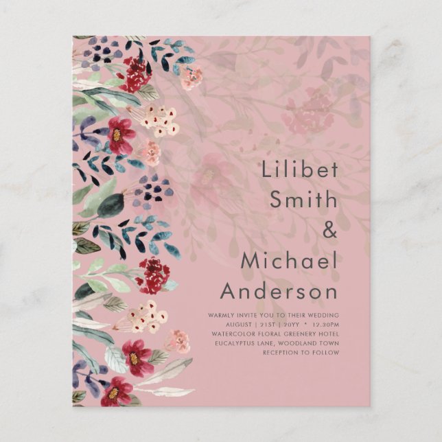 Flyer Sublime Burgundy Blue Wildflower Elegant (Frente)