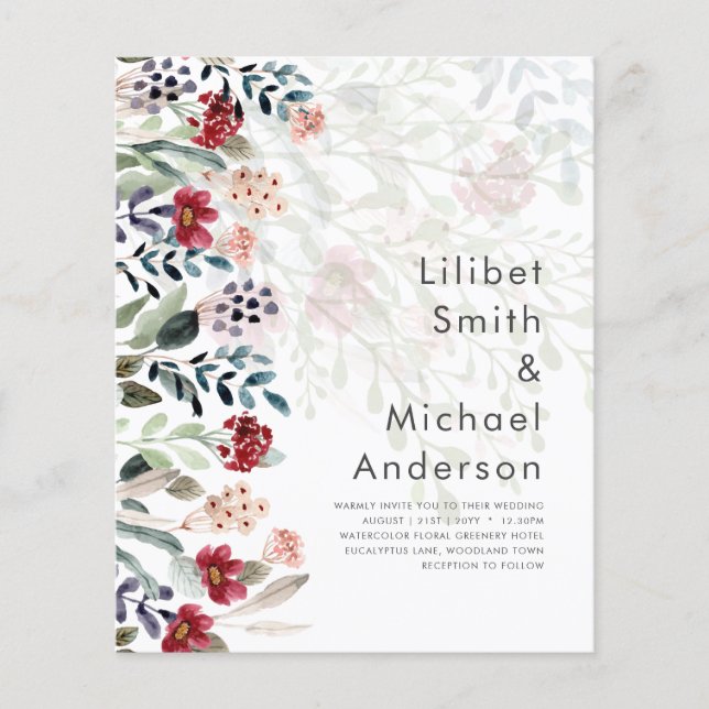 Flyer Sublime Burgundy Blue Wildflower Elegant (Frente)