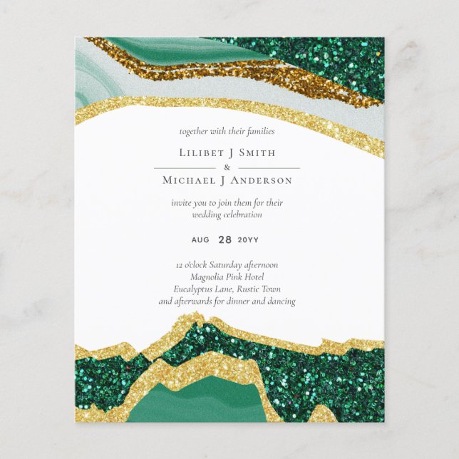 Flyer Sublime Emerald Green Dourado Agate Wedding (Frente)