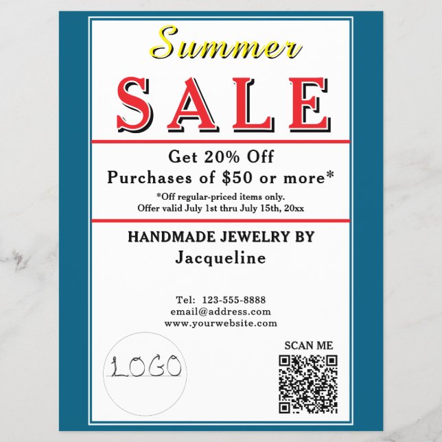 Flyer Summer Sale Blue White Heart (Frente)