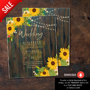 Flyer Summer Sunflowers Rustic Wood Wedding Invite