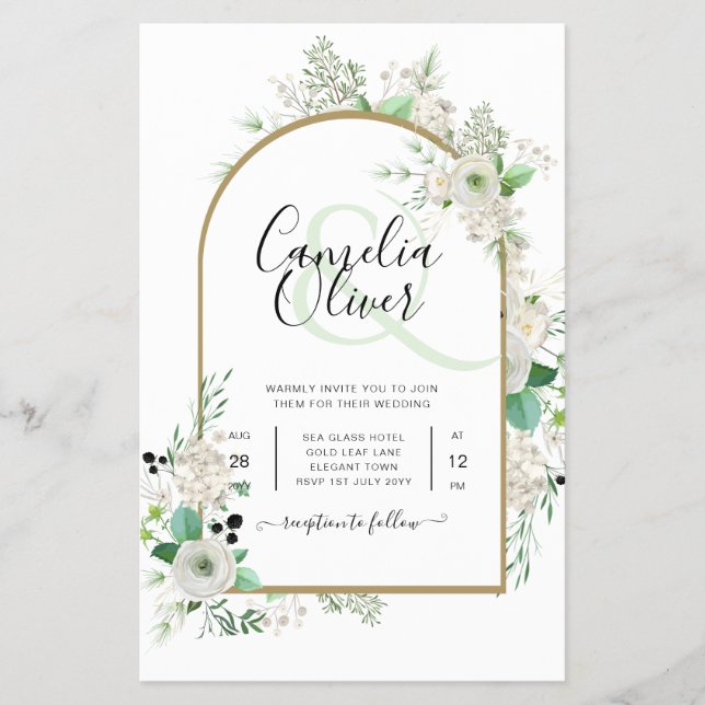 Flyer Summer White Roses Emerald Sage Greenerding WEDDIN (Frente)