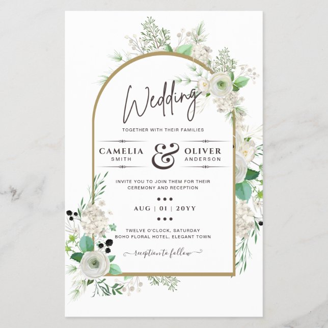 Flyer Summer White Roses Emerald Sage Greenerding WEDDIN (Frente)